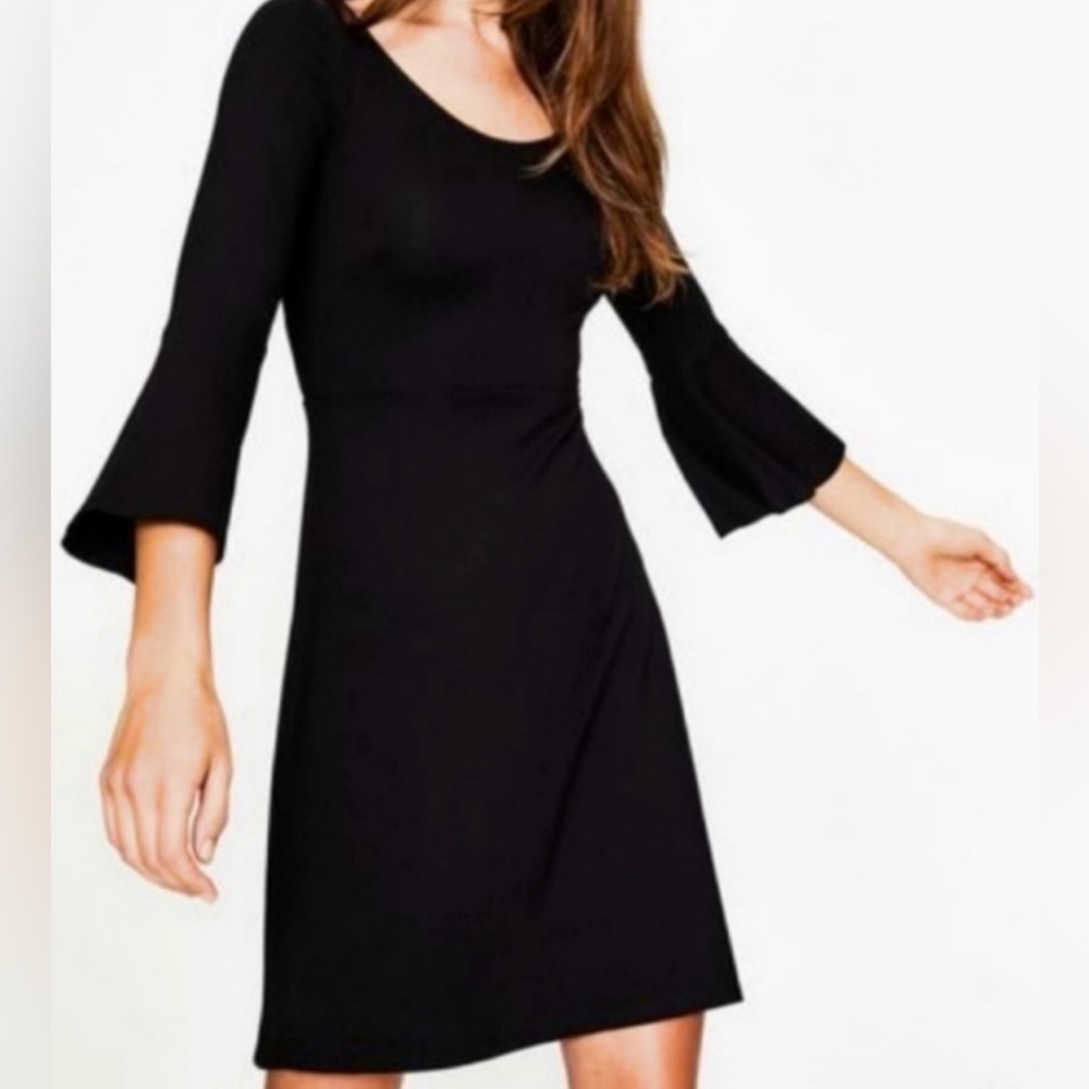 Boden Miriam Jersey Knit Dress 6L Black Fit & Flare Bell Sleeve Career Midi